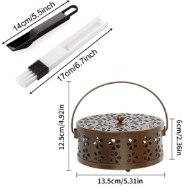 Norhogo Movable Mosquito Coil Holder, Metallic Mosquito Spiral Holder with Handle Lid, Classic Metal Incense Holder for Home, Garden, Camping, Outdoor, Bronze