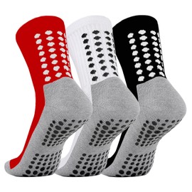 LPMOERA Youth Grip Socks Soccer Athletic Sport Socks For Kids Boys Girls 3 Pairs 6-12 Years