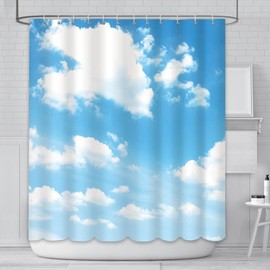 AIBIIN Blue Sky White Cloud Shower Curtain Nature Landscape Scenery Waterproof Fabric Polyester Bath Curtain for Bathroom Bathtub Decoration with 12 Plastic Hooks 180x180cm