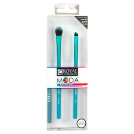 Moda Royal & Langnickel EZGlam Duo Cat Eye Makeup Brush Set Travel Size with Eyeshadow and Eyeliner Brush - Teal - BMD-EGCE