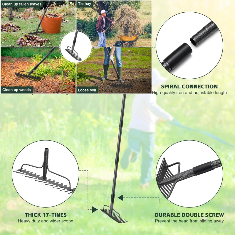 Nicecho DOUBLE Rake W/ 17 tines / 77" long Garden