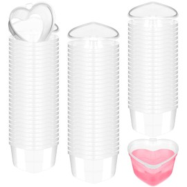 Layhit 100 Pcs Valentine's Day Heart Shaped Storage Containers 1.7 Oz Plastic Mini Heart Box Clear Food Storage Containers with Lids Portion Cups for DIY Craft Making Liquid Foam Ball Soft Clay