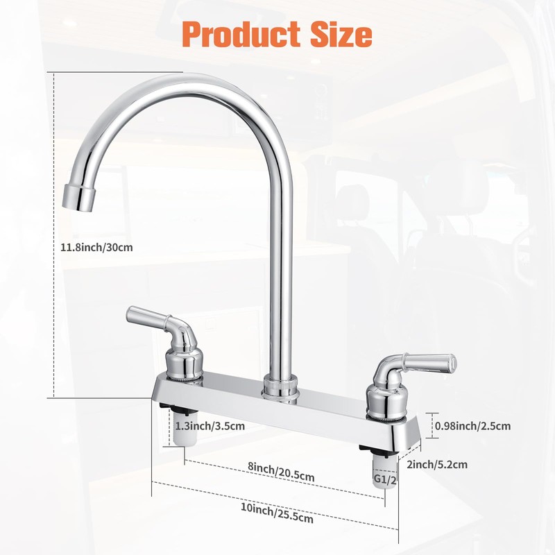 ABS Kitchen Faucet 8" Main Body,Non-Metallic RV Kitchen Faucet 360°
