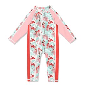 BesserBay Infant Girls Long Sleeve Zipper Rashguard Swimwear Flamingo Sun Protective Swimsuit 18-24 Months
