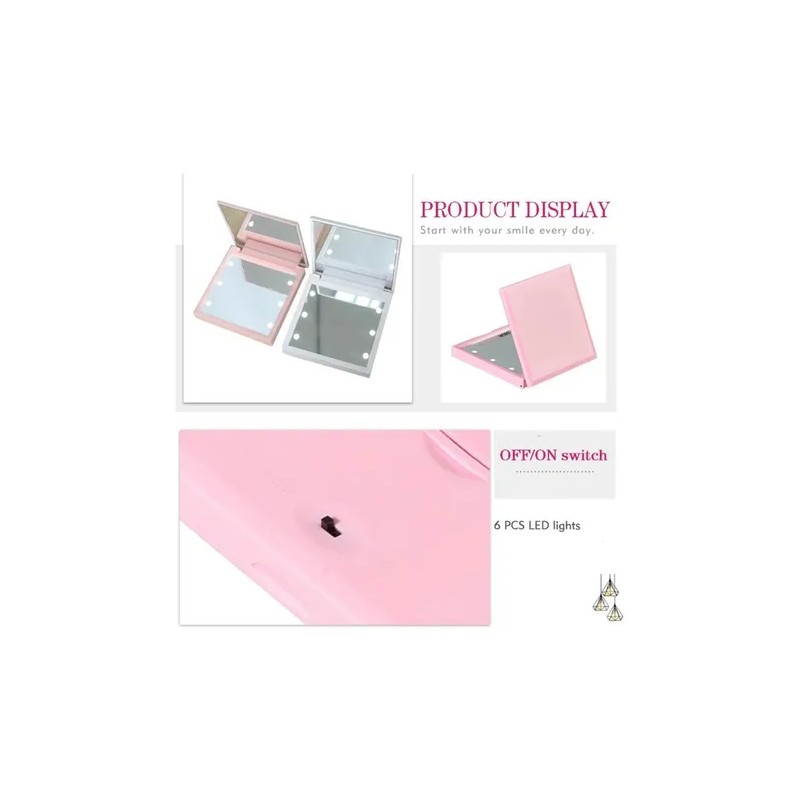 Espejo De Maquillaje Portátil Plegable Con 2 Miniled, 6