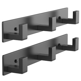 PMMASTO Coat Rack Wall Mount with L Shaped Black Coat Hooks Wall Hooks, Heavy Duty Stainless Steel Towel Hooks, Wall Coat Hanger, Robe Hooks for Bathroom,Kitchen, Entryway (Black 3 Hooks, 2 PC)