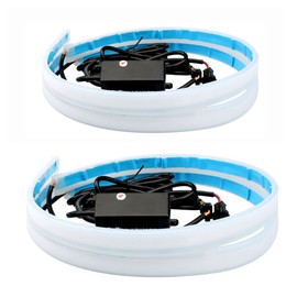 LED Light Strips, Riloer 2pcs 12V Car Headlight LED Strips Universal for Car Truck Trailer, RGB Flexible Daytime Running Light Strip