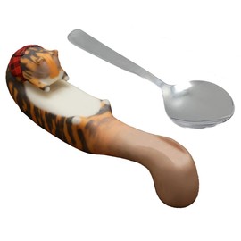 Irresistible Gift for Cat Lovers, Cat Goods, Raised Spoon, Cat Shaped Spoon Holder, Okinyan, Gift, Winter, Surprise, Treat Yourself, Cat Lover (Tea Tiger Cat Ruffle Red)