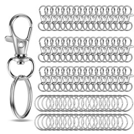 AMSGANK Pack of 120 Key Rings Stainless Steel Small Carabiner Key Ring with Swivel Joint Craft DIY Rings Key Ring Carabiner Hook (Silver)