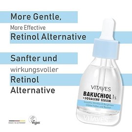 Vitayes 1% Bakuchiol Organic Retinol Serum - Natural Retinol Serum Alternative, Moisture, Skin Repair - Anti-Ageing & Gentle Care - For Renewed & Radiant Skin, 30 ml