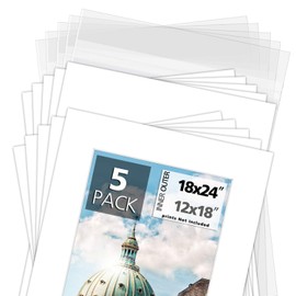 Mat Board Center, Pack of 5, 18x24 for 12x18 White Photo Picture Mat Set - Mats, Backings, Clear Bags - Acid Free, 4-ply Thickness - for Pictures, Photos, Framing