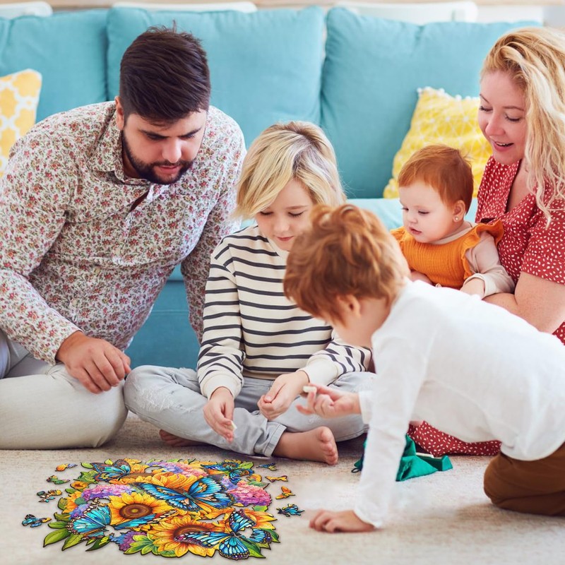 BRIDGE GIFT Butterfly Hydrangea Wooden Jigsaw Puzzle - Medium