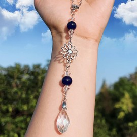 Pyotivol Car Rear View Mirror Accessories Dasiy Car Hanging Ornament, Beaded Crystal Rearview Decor Charm Handmade Blue Aquamarine Beaded Crystal Swinging Interior Decor for Women Men