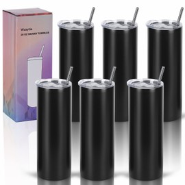 Wzaytia 6 Pack 20 Oz Straight Skinny Tumblers,Individually Gift Boxed Stainless Steel Slim Skinny Tumbler Set Bulk, 20 Oz Insulated Slim Thin Travel Tumbler Cup for Diy, Black