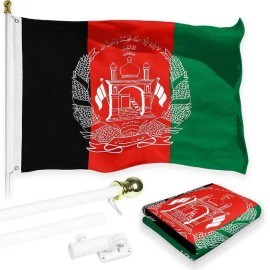 UD_G128 Combo Pack: Flag Pole 6 FT White Tangle Free & Afghanistan Afghan Flag 3x5 FT Printed 150D Polyester