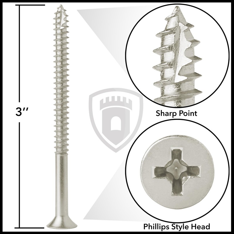 Cauldham Satin Nickel Wood Screws #9 x 3 Inch for