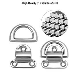 QWORK Marine Folding Pad Eye, 4 Pack Marine Grade Stainless Steel 316 D Ring Anchor, 44mm x 40mm Heavy Duty Desk Tie Down Anchor with Plate, for Marine Trailer Boats Truck