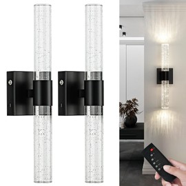 CCYCOL Battery Operated Wireless Wall Sconces Set of Two, Rechargeable Black Wall Sconce Set of 2 with Remote Control, Modern LED Wall Light for Bedroom, Living Room, Hallway (4000K)