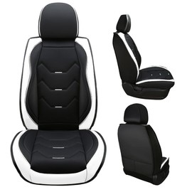 otoez Universal Leather Car Seat Covers 5 Seat Full Set Automotive Seat Protector Replacement Compatible with Most Honda Toyota Chevy Ford Vehicles, Trucks, SUVs(White+Black,No Pillows)