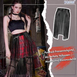 WERFORU Women's Fringe Skirt Belt Fashion Faux Leather Tassel Skirt Women Punk Rock Waist Belt, B-black tassel length 70cm