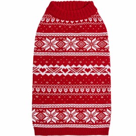 Blueberry Pet Ugly Christmas Snowflake Dog Sweater Mockneck Holiday Fair Isle Family Matching Clothes for Dog, Red, Back Length 18", Warm Winter Outfit for Large Dogs