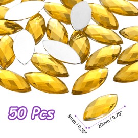 MECCANIXITY 50 Pcs Acrylic Horse Eye Gems, Gold Rhinestones 20x9mm Flat Back Gems Flat Back Crystal Rhinestones Bulk Gems for Crafting Rhinestones for Clothes Crafting Bedazzling Nails