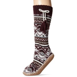 MUK LUKS Women's Slipper Socks with Tassels, Concord Grape, Small/Medium