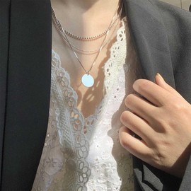 Xmsrn Vintage Layered Coin Disc Pendant Necklace Coin Choker Necklace Silver Ball Chain Necklace Layering Coin Disc Necklace Jewelry for Women and Girls (Silver)