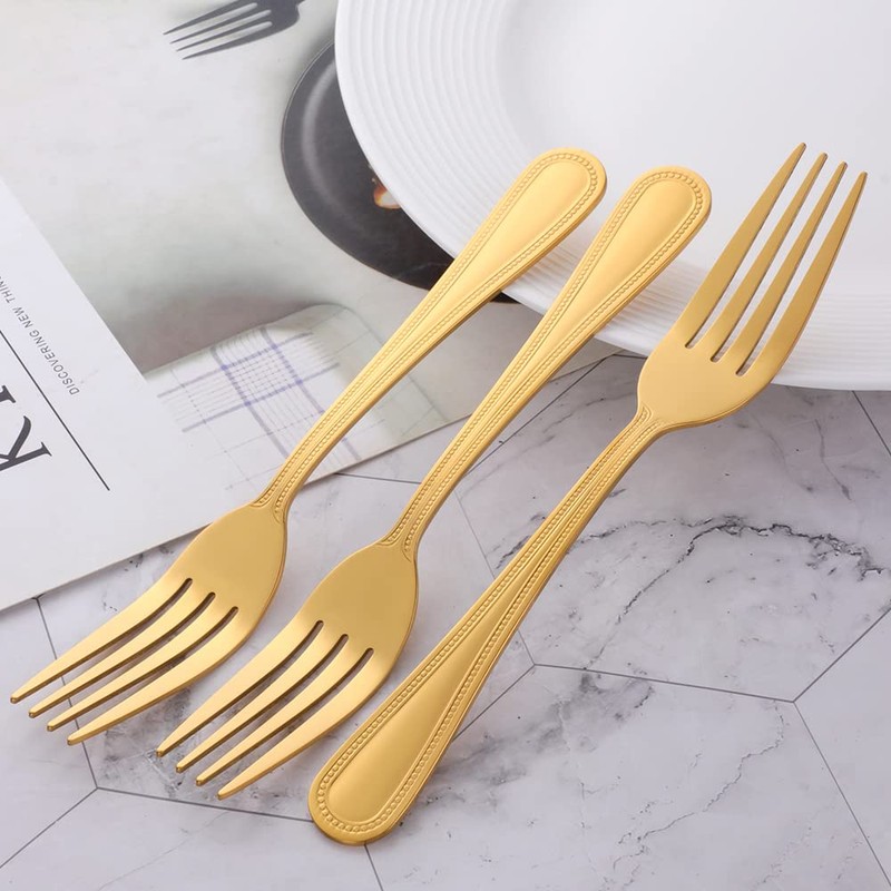 SUNSENGEUR Stainless Steel Kitchen Dinner Forks with Bead Pattern 12-Piece