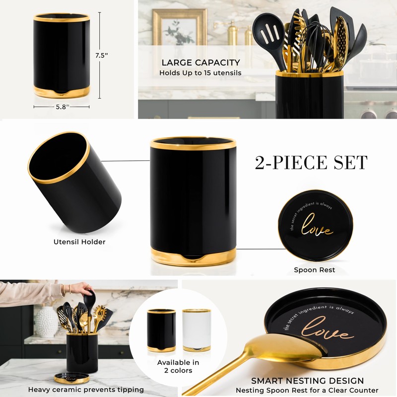 STYLED SETTINGS Black and Gold Cooking Utensils Set - 13-Piece