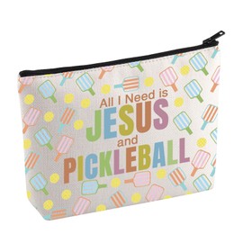 KUIYAI Christian Pickleball Cosmetic Bag Pickle Ball Player Gift Pickleball Coach Gift All I Need is Jesus and Pickleball Makeup Bag (JesusPickleball Mup)