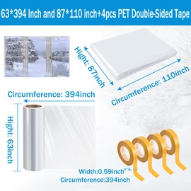 Window Insulation Kit, 63 × 394 Inch and 87 x 110 inch Plastic Window Covering for Winter, Window Insulation Film Window Wrap Insulation Windows Winterizing Kit with Double-Sided Tape