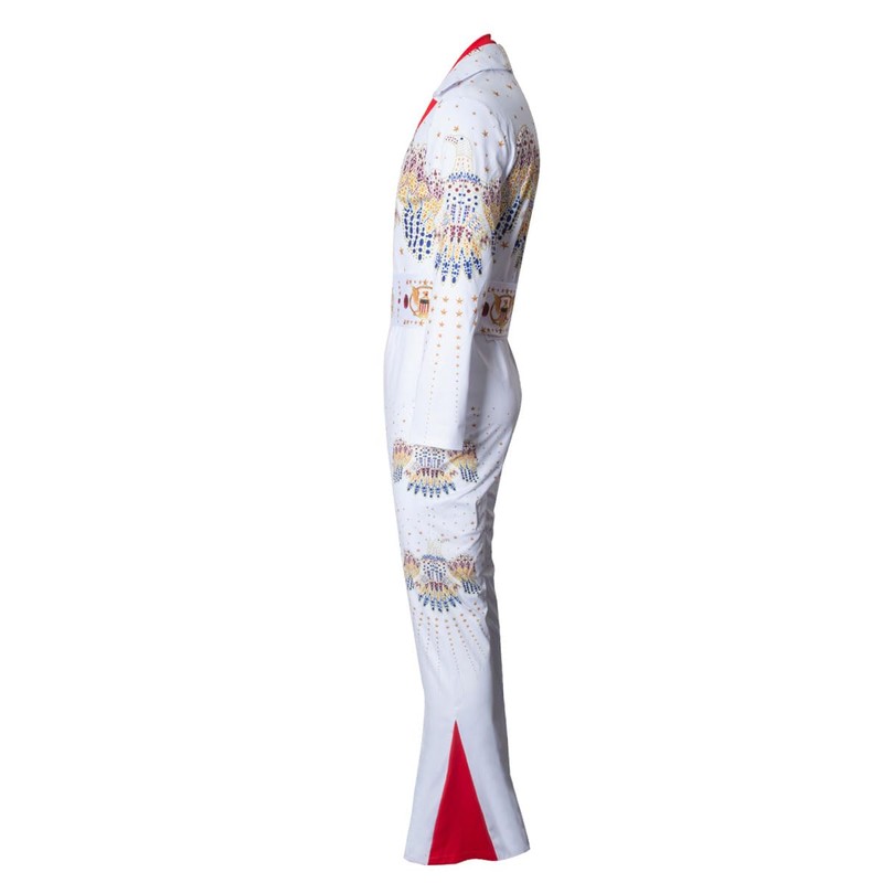 LVLING Mens 70s Aloha Costume Vegas Rock Star Jumpsuit (White,