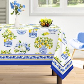 Arquiel Summer Lemon Tablecloth Waterproof, Floral Table Cloth Rectangle Stain Resistant, Washable Table Cover for Home Kitchen Dining Party Decoration (60×84 Inch)