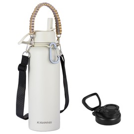 KXIAOCHEN Insulated Water Bottle, Stainless Steel Water Bottle, 2 Lids (Straw and Handle Lid),Wide Mouth Metal Water Bottles Keep Hot and Cold, Double Walled, Thermo Mug, Metal Canteen