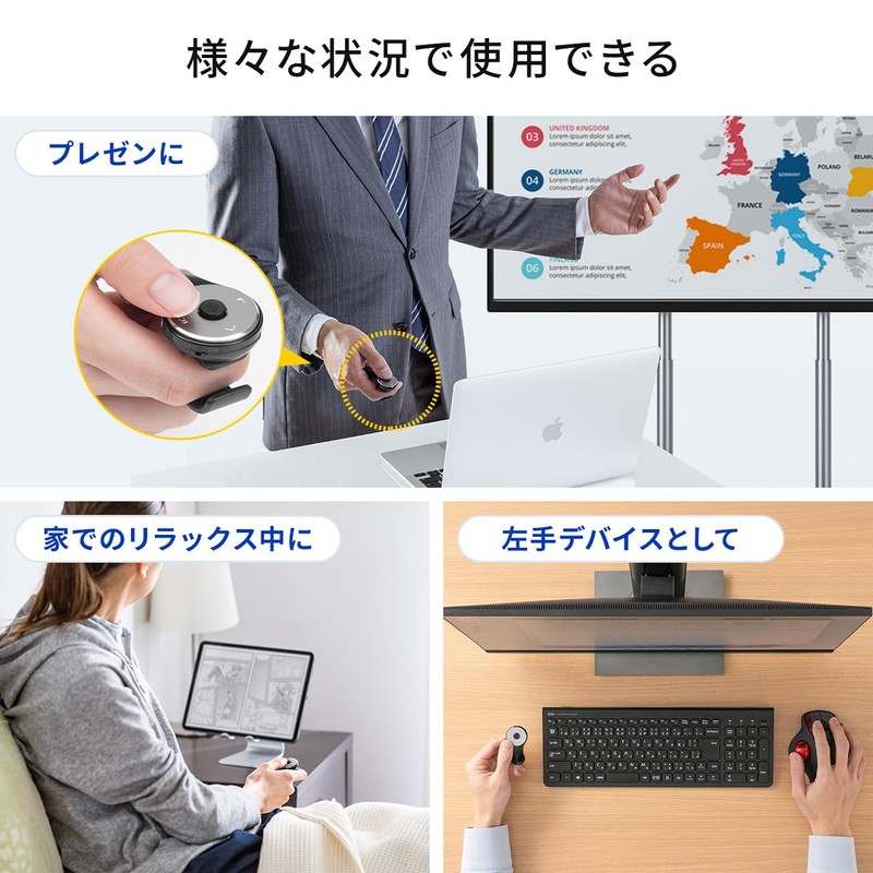 Sanwa Direct 400-MABT156GM2 Ring Mouse, Bluetooth Chargeable, PowerPoint and Keynote