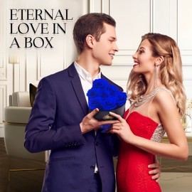 GLAMOUR BOUTIQUE 7-Piece Forever Flowers Heart Shape Box - Preserved Roses, Immortal Roses That Last A Year - Eternal Rose Preserved Flowers for Delivery Mothers Day & Valentines Day - Blue