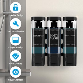 Xlxker Shampoo and Conditioner Dispenser,Shower Soap Dispenser 3 Chamber No Drill Wall-Mounted Shampoo Dispenser for Shower Wall Mounted Shower Dispenser for Bathroom Hotel Large Capacity,Black