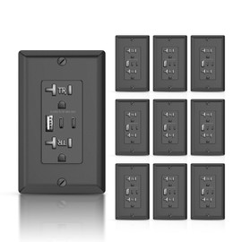 ALASTECH Black Charging Power Outlet with Dual Type A & C Ports, 20 Amp TR Tamper Resistant Receptacle Plug with USB Ports, 30W 6.0A USB C Socket, ETL & FCC Listed, Wall Plate Included, 10 Pack