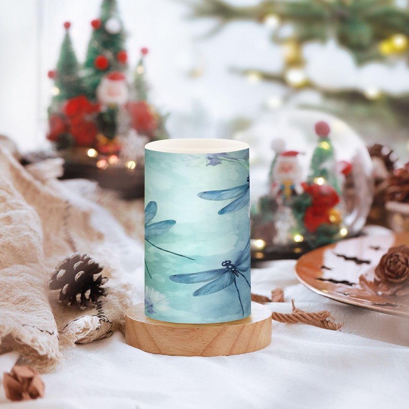 GUIJI Watercolour Dragonfly Flameless Candles, Flameless Candles with Remote Set