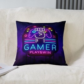 Homewish Gamer Throw Pillow Cover 40 x 40 cm, Purple Gaming Cushion Cover for Children Boys Girls Game Cushion Cover Classic Video Games Gamepad Decorative Accent Cushion Cover for Living Room