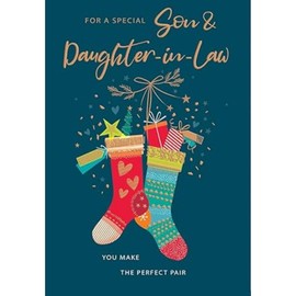 Piccadilly Greetings Modern Christmas Card, Couple Son & Daughter In Law, Stockings - 9 x 6 inches