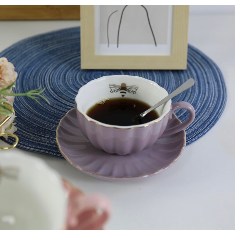 YBK Tech Strengthen Porcelain Cup and Saucer Set, 9oz Cup