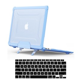 DTangLsm Compatible for MacBook Air 13 inch Case 2022 2021 2020-2018 Release M1 A2337 A2179 A1932 Touch ID, Heavy Duty Hard Shell Plastic Case with TPU Bumper Fold Kickstand&Keyboard Cover, SkyBlue