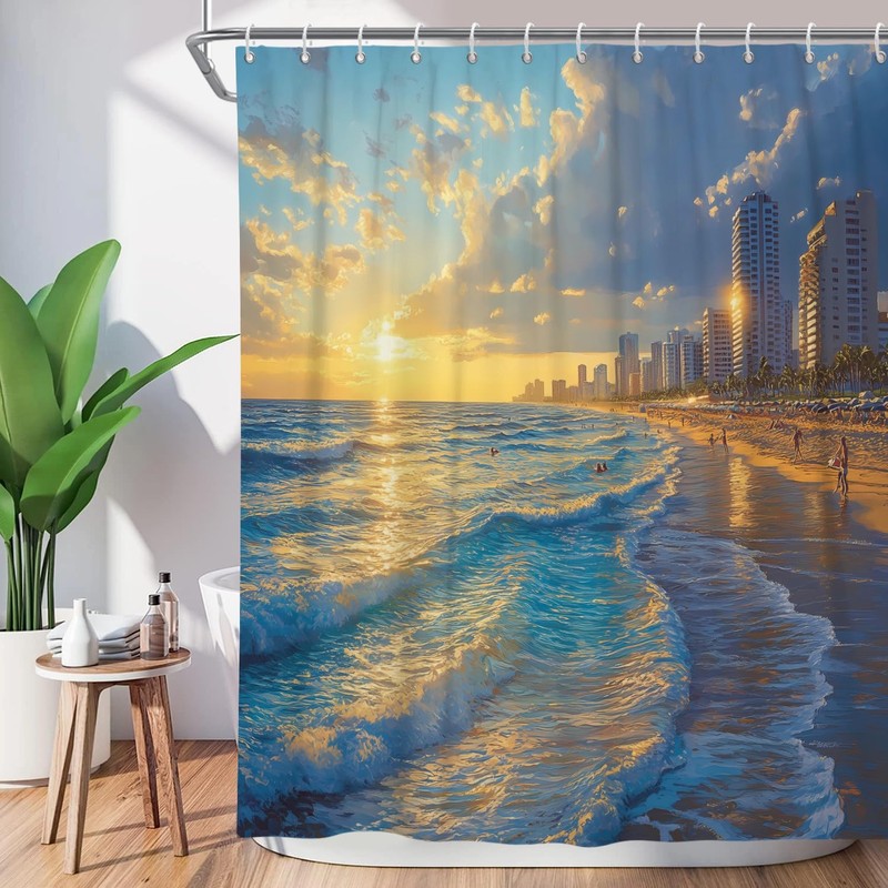 ChloropLastid Beach Ocean Shower Curtain, 72x72 Teal Blue Cute Nautical