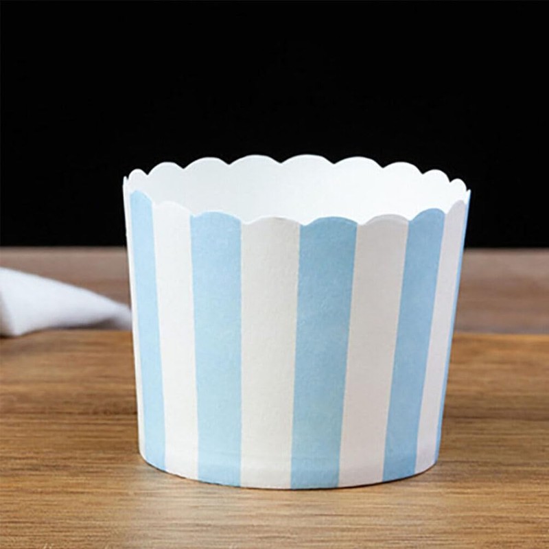 Cabilock 50PCS Paper Baking Cups Blue and White Stripes Dessert
