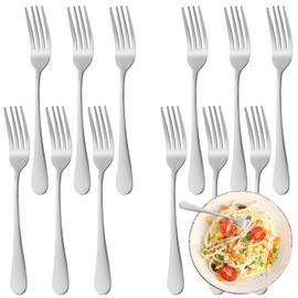 12 Piece Dinner Forks Set, Food-Grade Stainless Steel Forks Silverware, Cutlery Fork, Salad Fork, Metal Forks for Home, Kitchen or Restaurant, Mirror Polished, Dishwasher Safe - 7.3 Inch