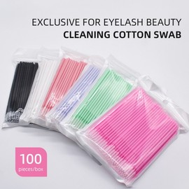 Makeup Eyelash Micro Swab Cleaning Small Disposable Swab Nano Cleaning Stick Eyelash Remover Free Size/Purple Long Head Swab Bag (100 pcs/bag) 40ea