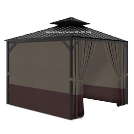 Gazebo Privacy Curtains 10' x 10' with Zipper 4-Panels Side Wall Universal Replacement for Patio, Outdoor Canopy, Garden and Backyard Khaki and Brown (Curtain Only)