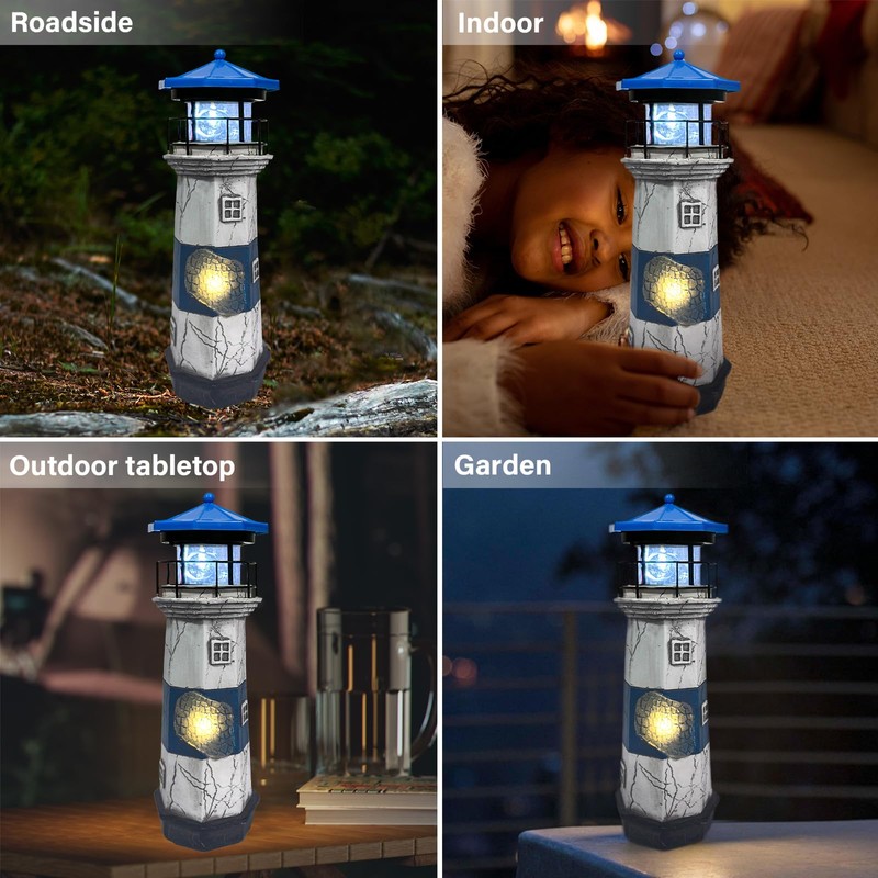 Darkdec Solar Lighthouse Statue Outdoor Decor – Rotating LED Solar